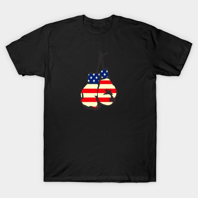 Vintage Boxing Gloves American Flag Birthday Gift T-Shirt by GBDesigner